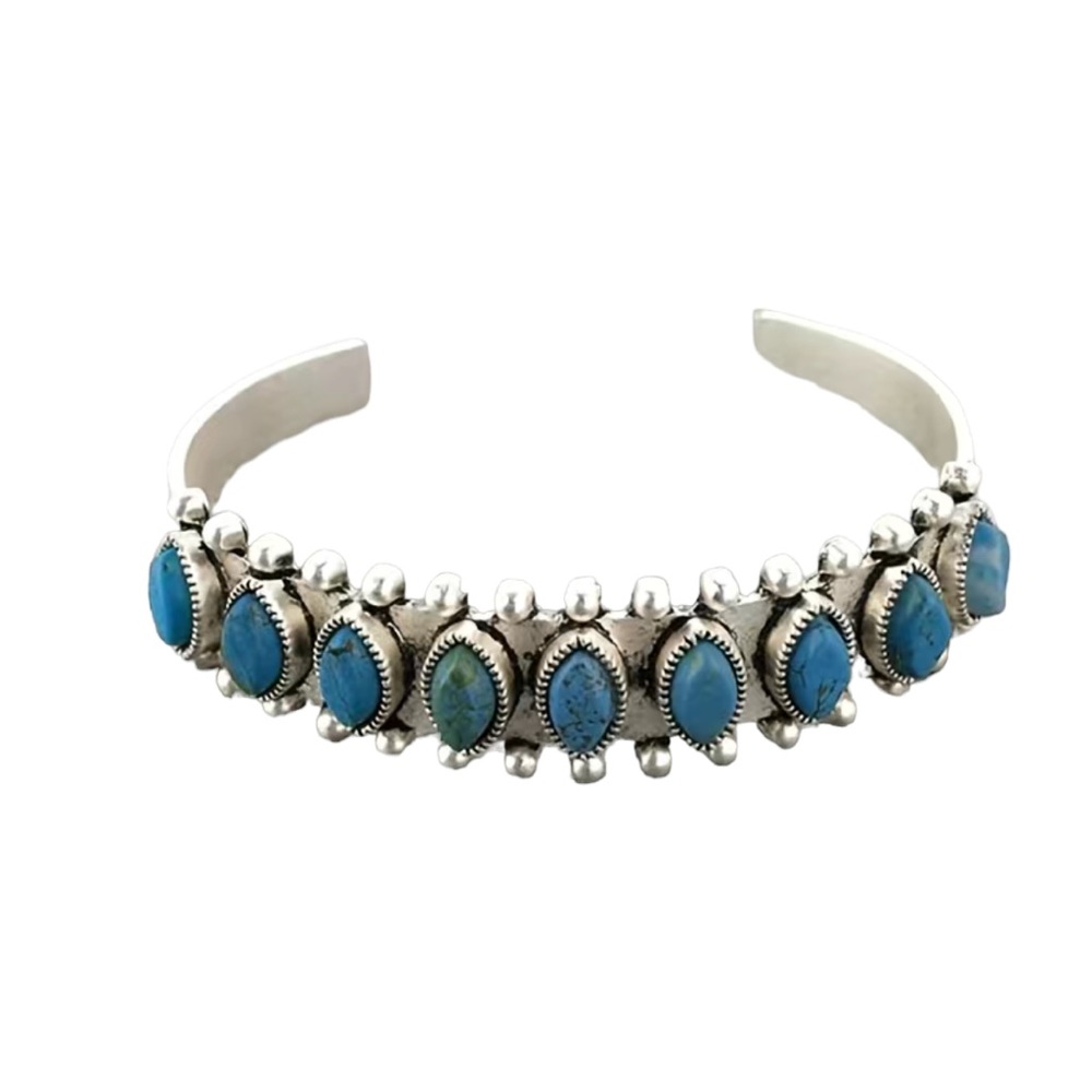 Boho Vintage Silver and Deep Blue Turquoise cuff Bracelet